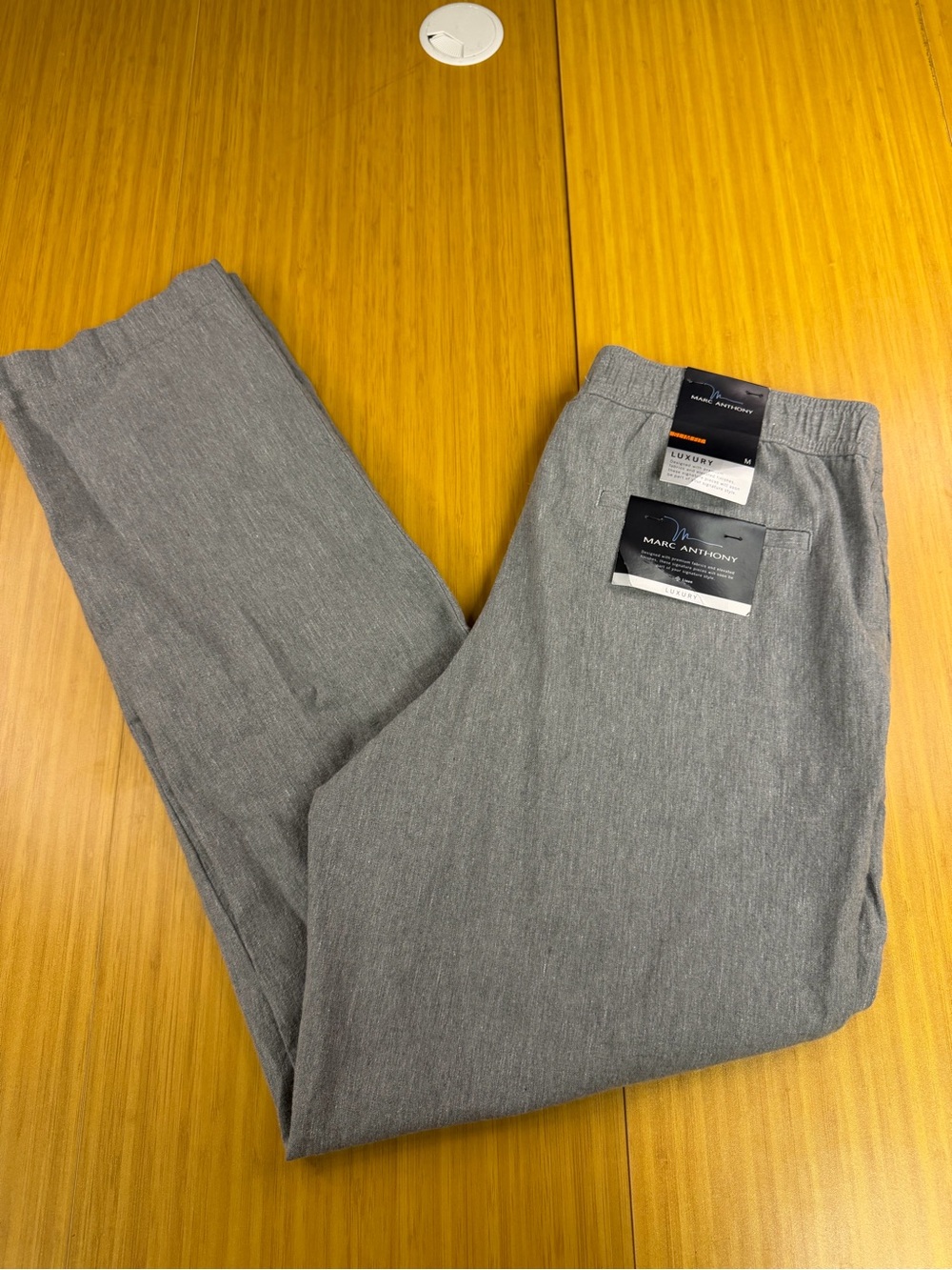 Marc Anthony Luxury Lilen Elastic Back Slim Fit Men's Gray Pants Medium